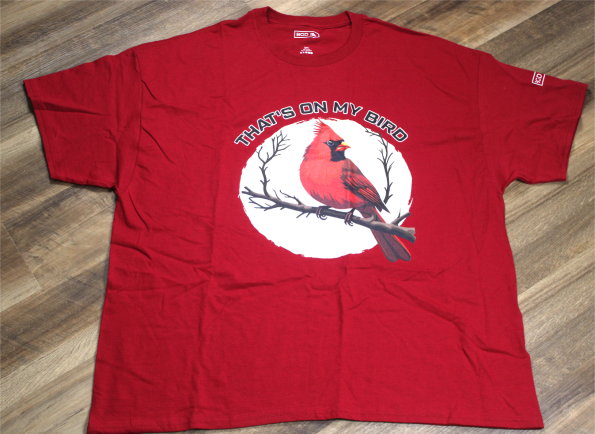 Big Guy Drip’s That’s On My Bird St. Louis baseball shirt front view in cardinal red