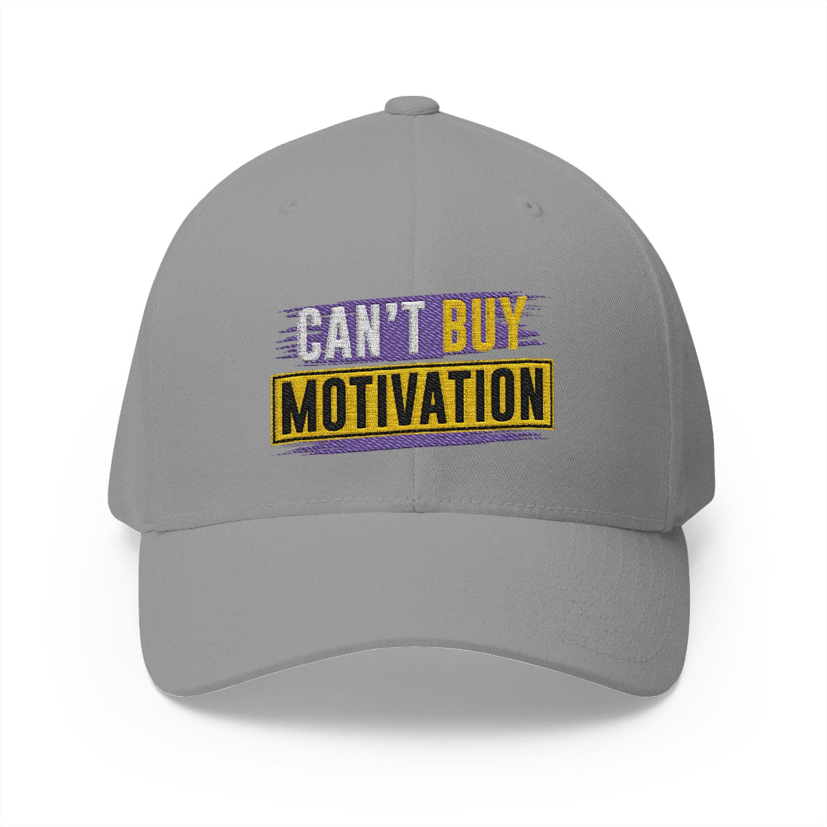 Can’t Buy Motivation fitted cap in grey – front view from BGD