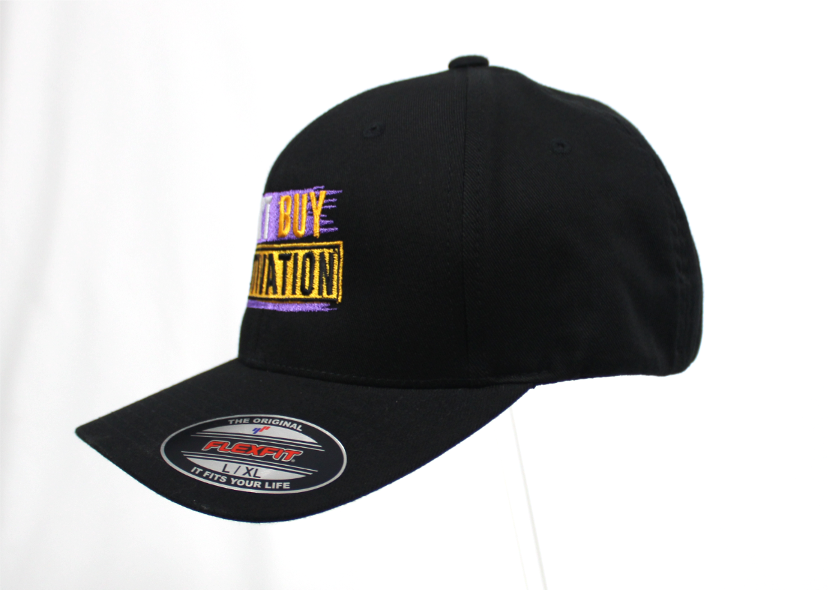 cant buy motivation Men's black fitted baseball cap Big Guy Drip sided view