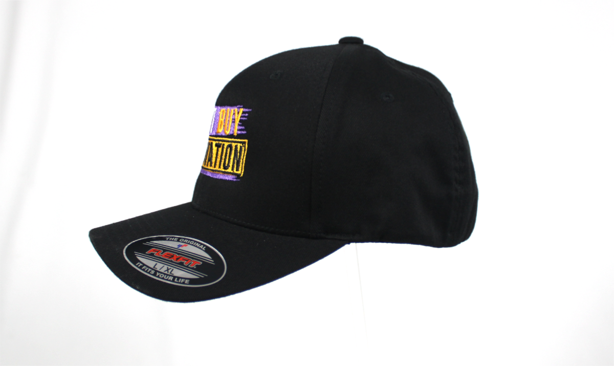 cant buy motivation Men's black fitted baseball cap Big Guy Drip sided alt view