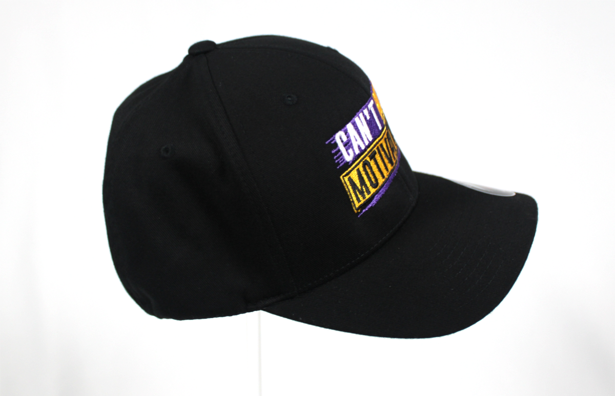 cant buy motivation Men's black fitted baseball cap Big Guy Drip sided alt view