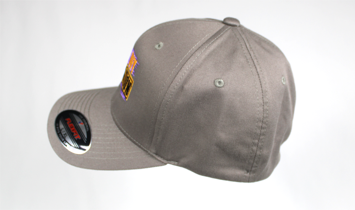 cant buy motivation Men's light gray fitted baseball cap Big Guy Drip side view