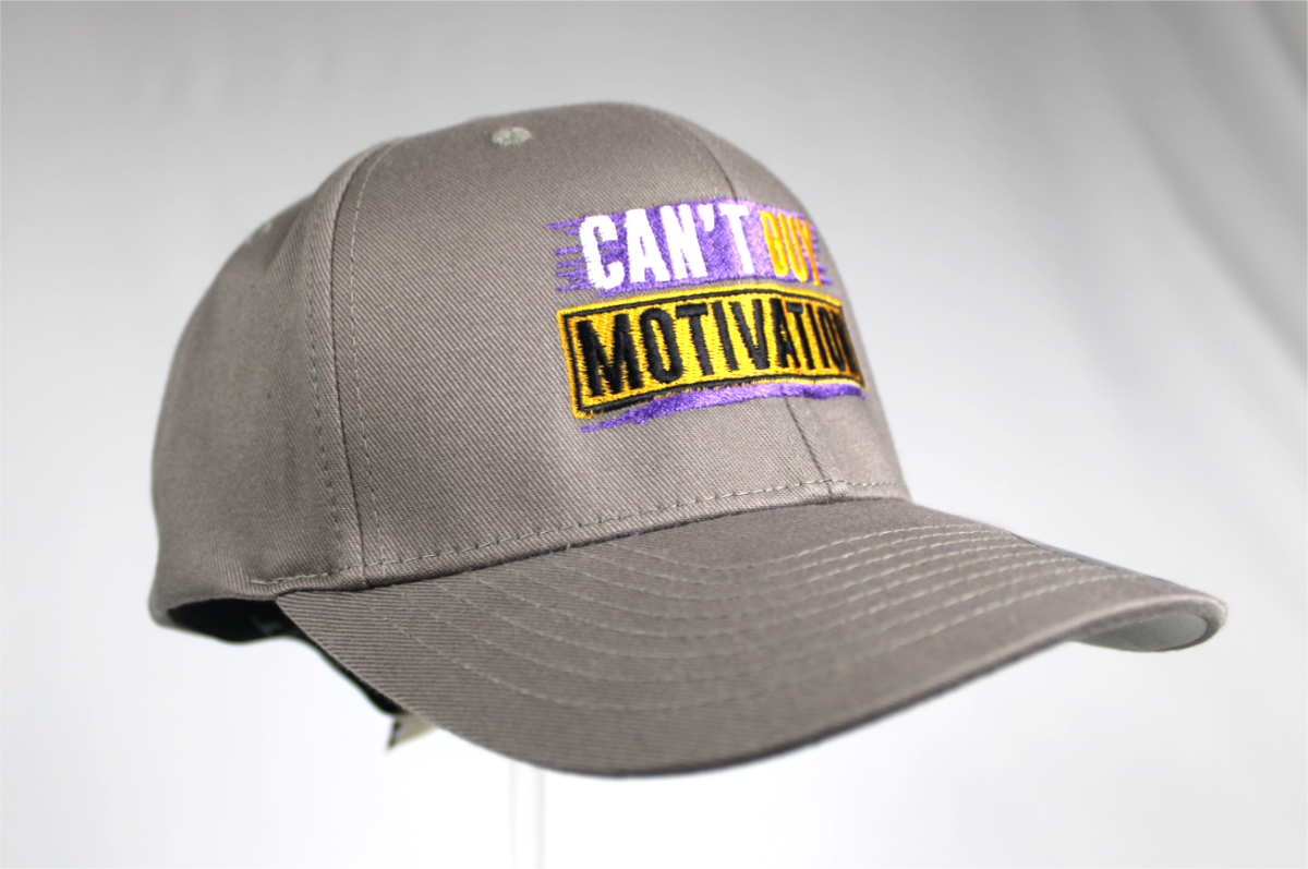 cant buy motivation Men's light grey fitted baseball cap Big Guy Drip front alt angle