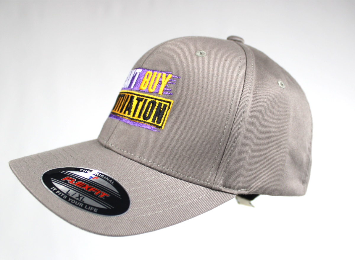 cant buy motivation Men's light grey fitted baseball cap Big Guy Drip front alt2 angle