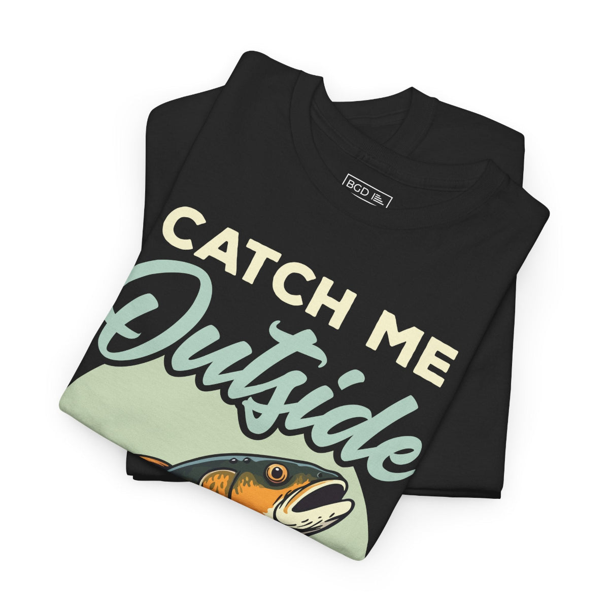 Folded black fishing shirt for men with bold graphic