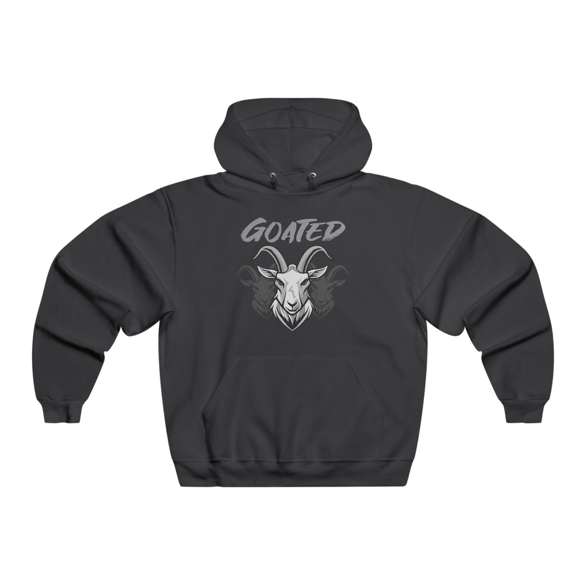 Goated Pullover Hoodie Black – Front View Bold Goat Graphic - BGD