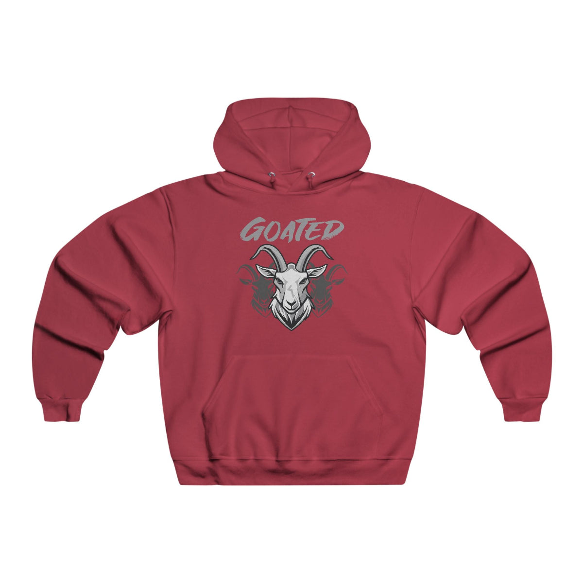 Goated Pullover Hoodie Red – Front View Bold Goat Graphic - BGD