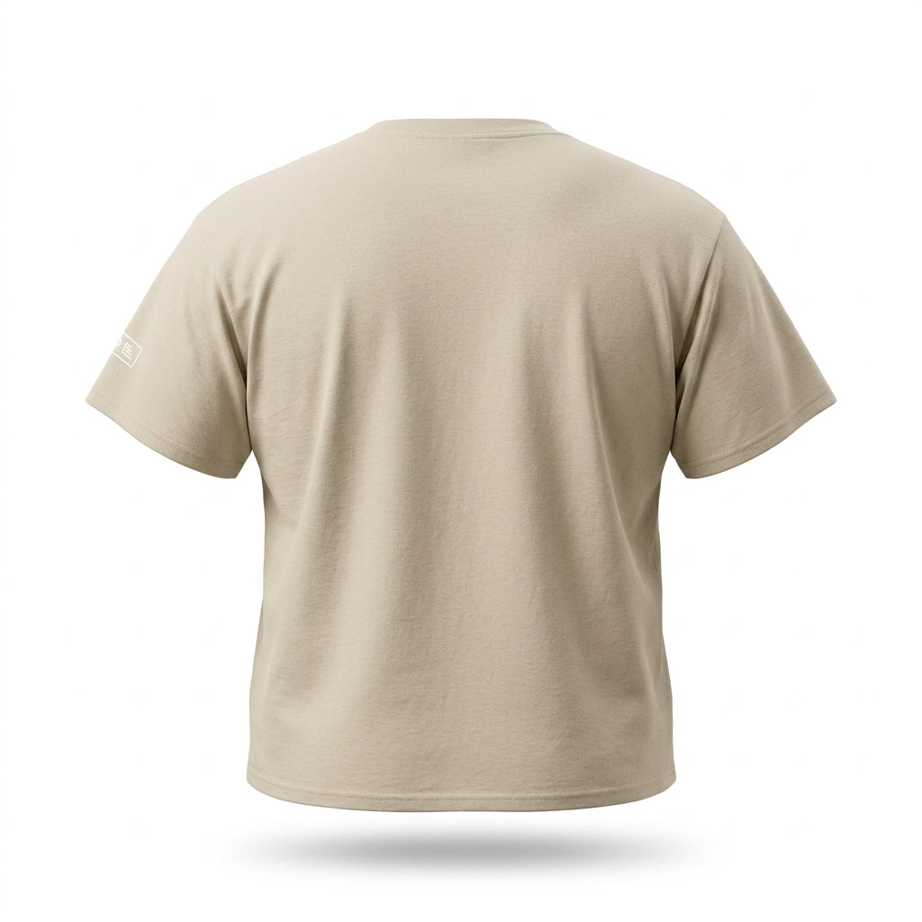 Back view of the beige Goated cotton T-shirt by BGD.