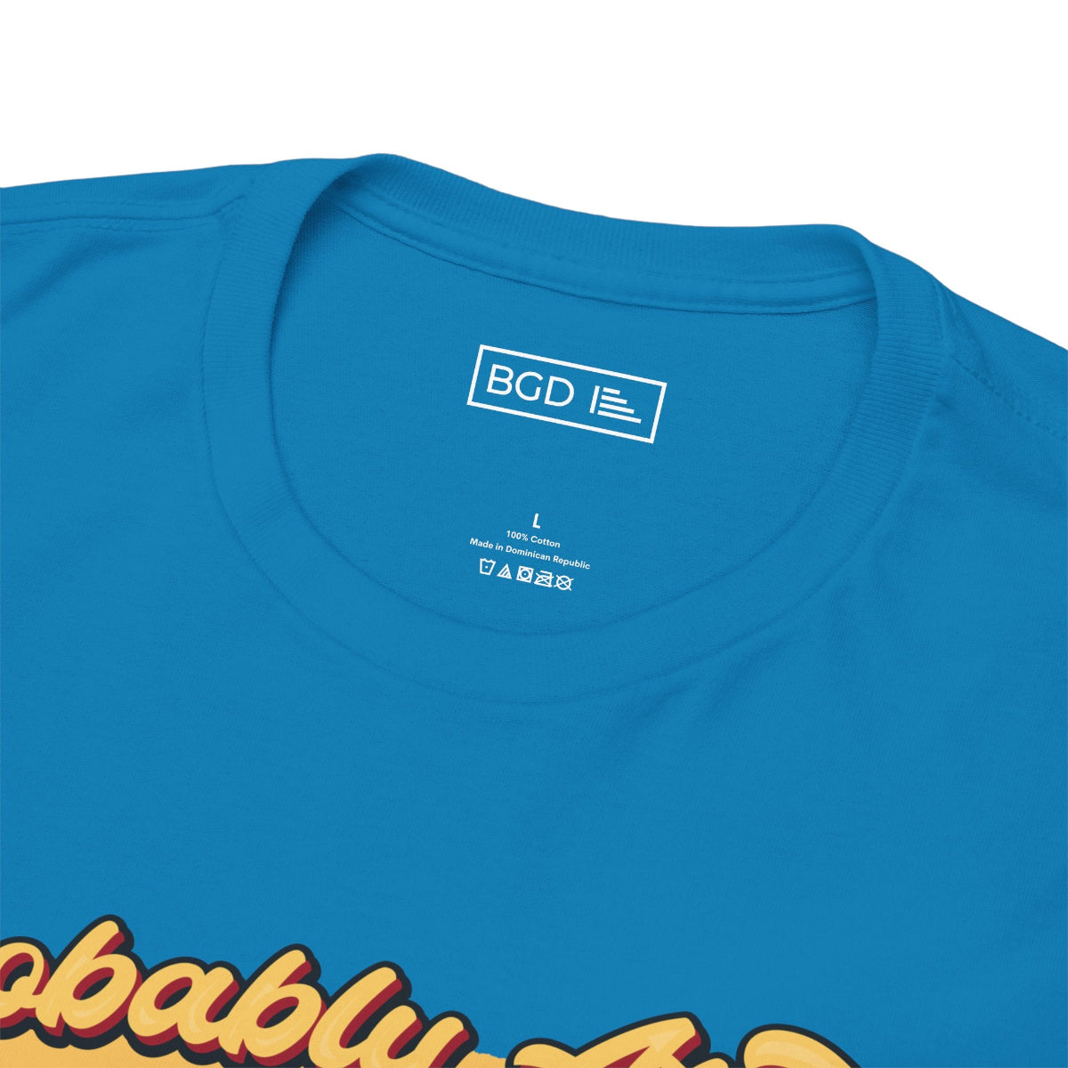 Close-up neck detail of sapphire gamble shirt with STL streetwear fit