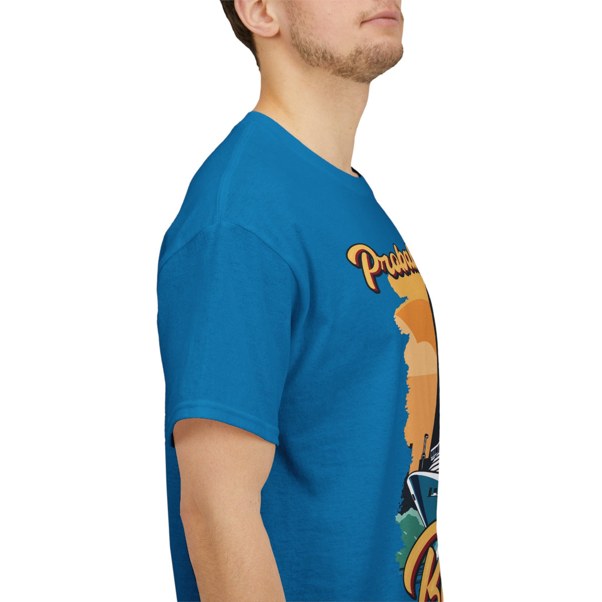 Side angle view of sapphire gamble t shirt designed for STL casino fashion