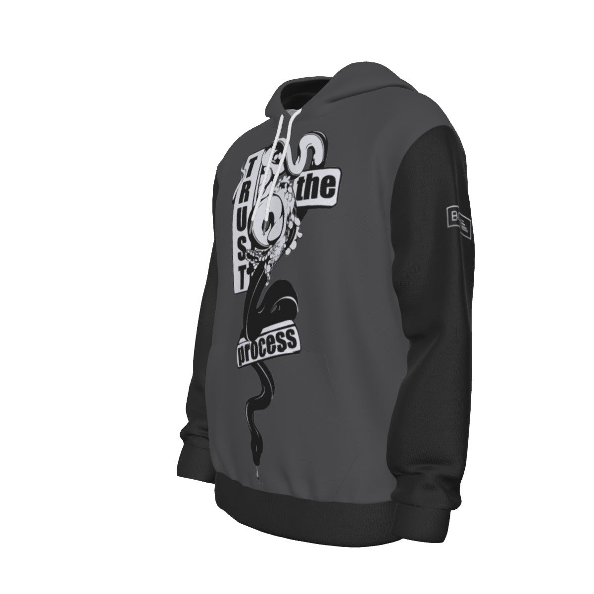 Alternate view of grey and black Trust the Process polyester hoodie – BGD