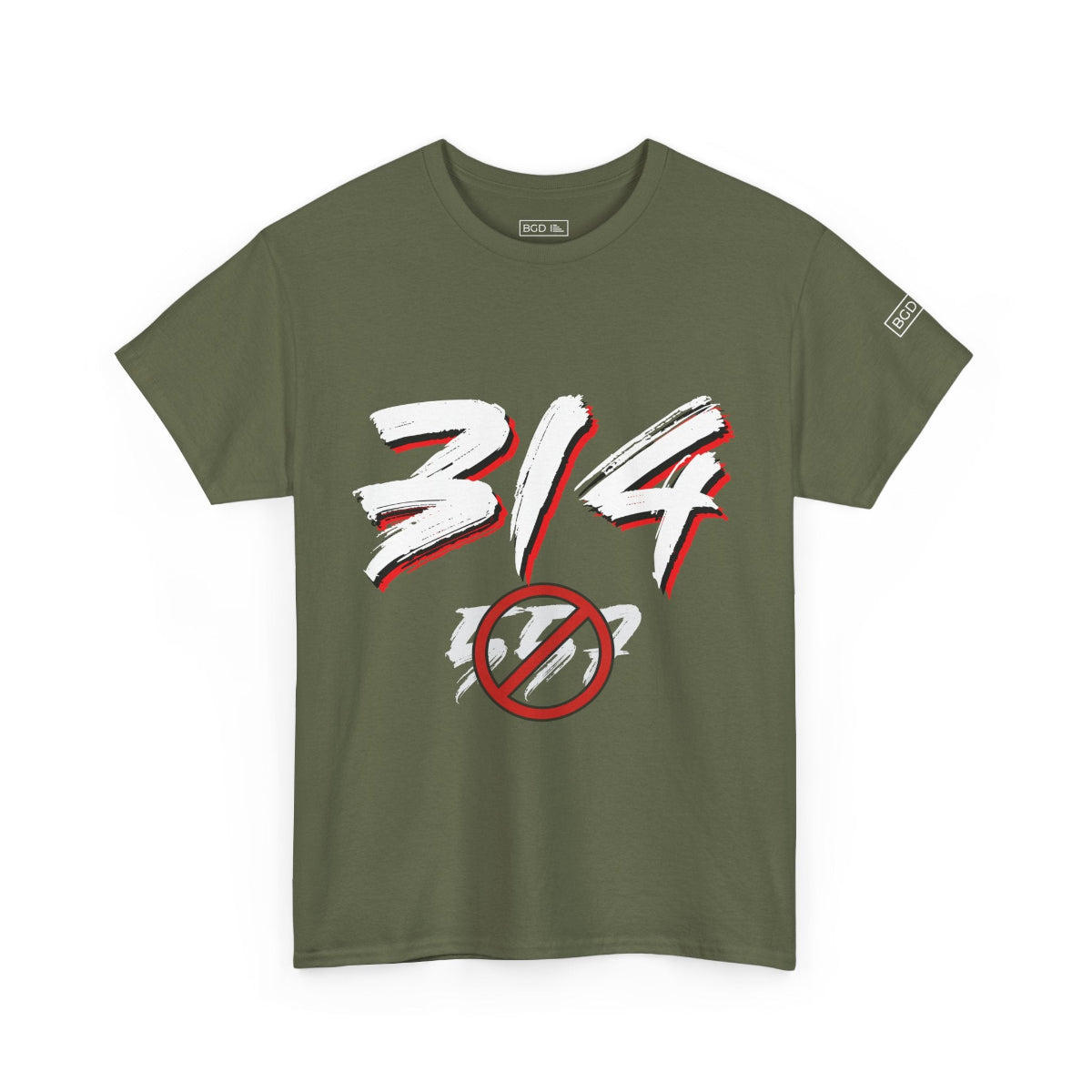 Front view of green 314 Day Saint Louis area code shirt – BGD