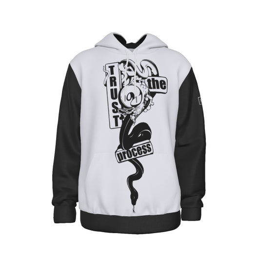 Black and white hoodie — front view of big and tall snake polyester hoodie