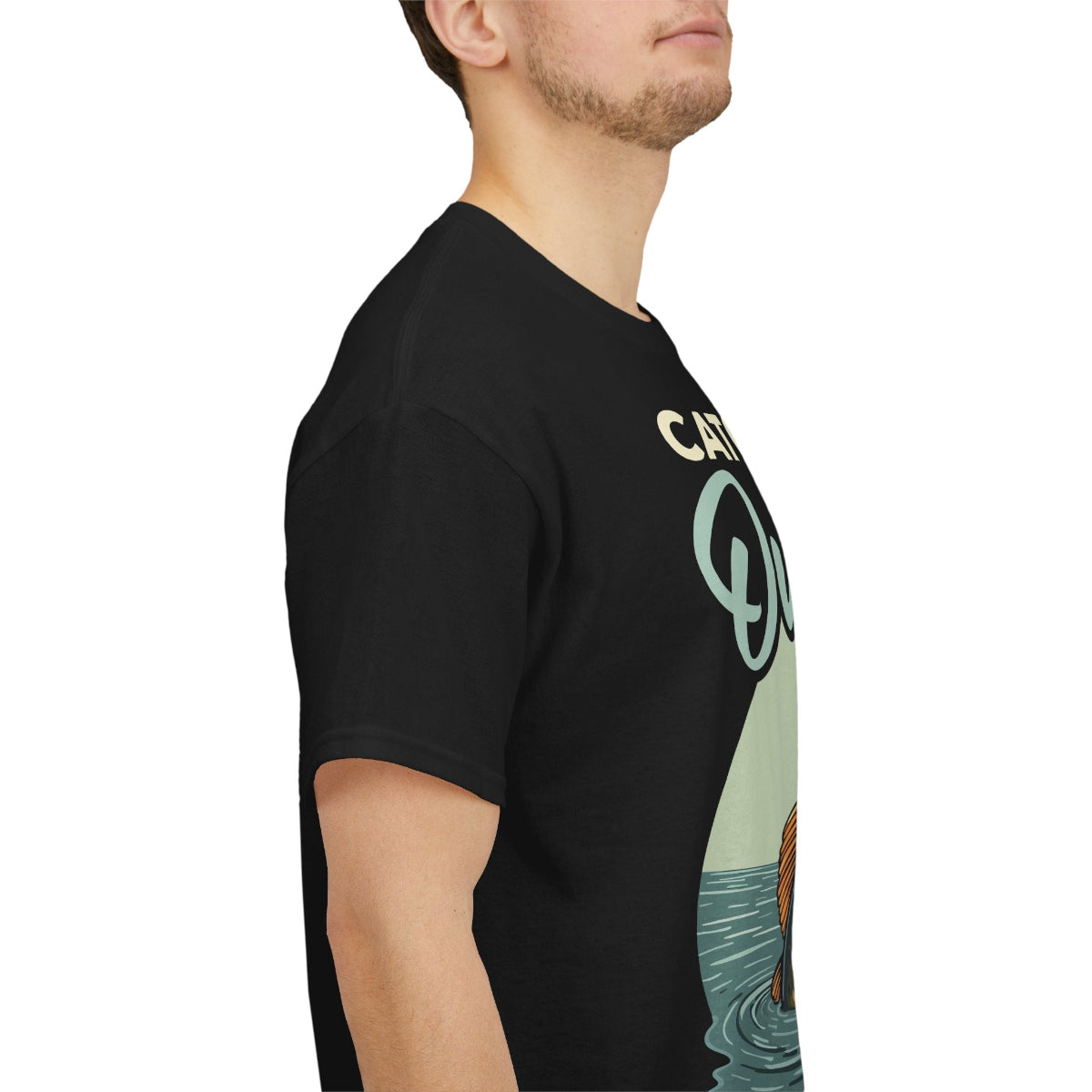 Side angle of black bass fishing shirt for bigger men