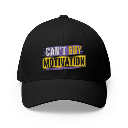 Can’t Buy Motivation fitted hat in black – front view from BGD