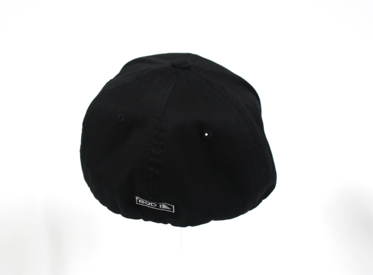cant buy motivation Men's black fitted baseball cap Big Guy Drip back view