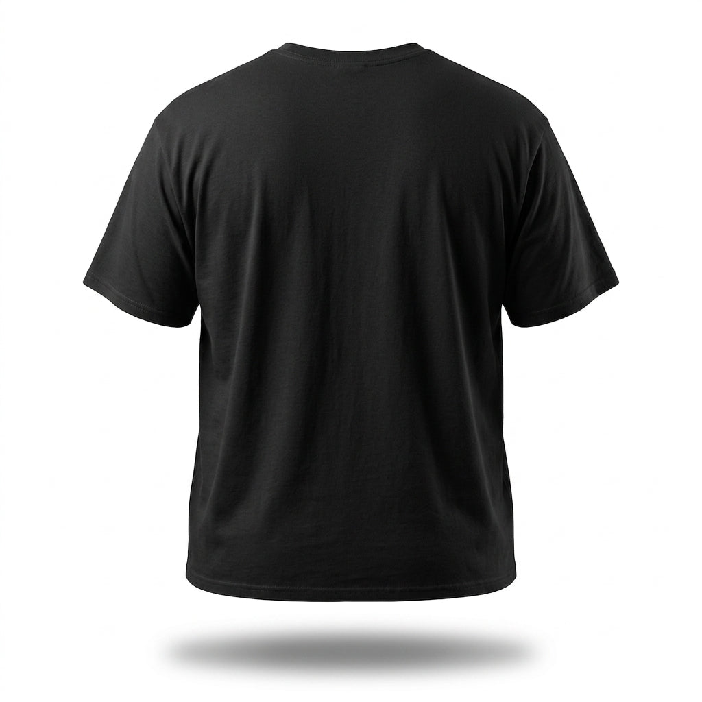 Can’t Buy Motivation T-Shirt in black back view, big and tall cotton shirt