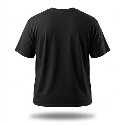Can’t Buy Motivation T-Shirt in black back view, big and tall cotton shirt