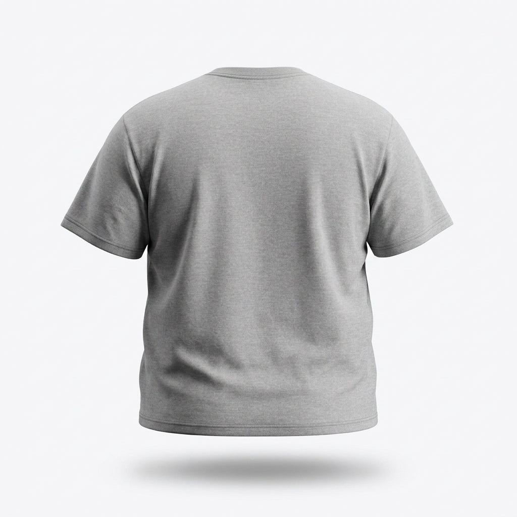 Can’t Buy Motivation T-Shirt in heather gray back view, big and tall cotton graphic tee