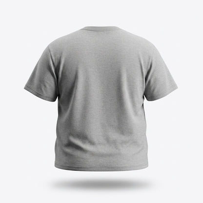 Can’t Buy Motivation T-Shirt in heather gray back view, big and tall cotton graphic tee