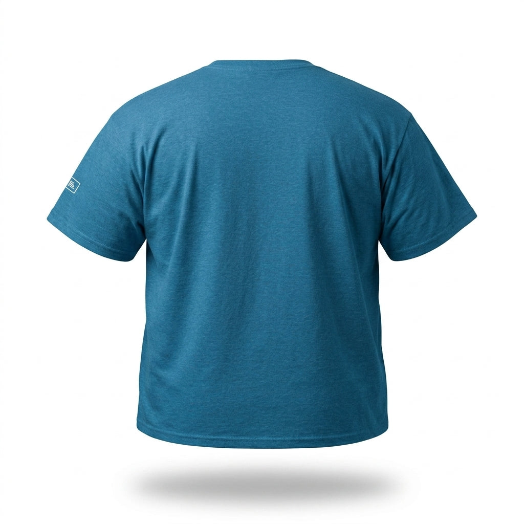 Catch Me Outside bass fishing shirt in blue antique sapphire back view, big and tall fishing tee