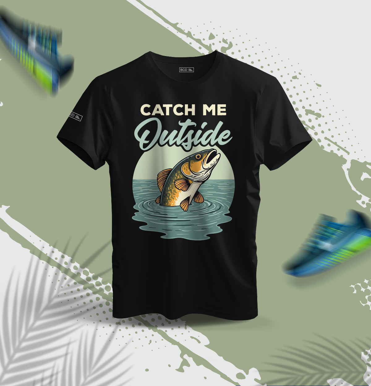 Front view of Catch Me Outside funny fishing shirt for men