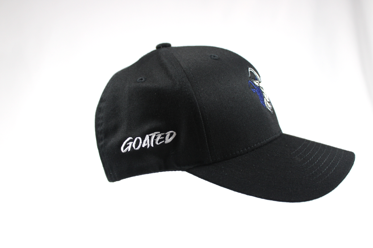 Big Guy Drip's Goated Fitted Hat Side View in Black - BGD