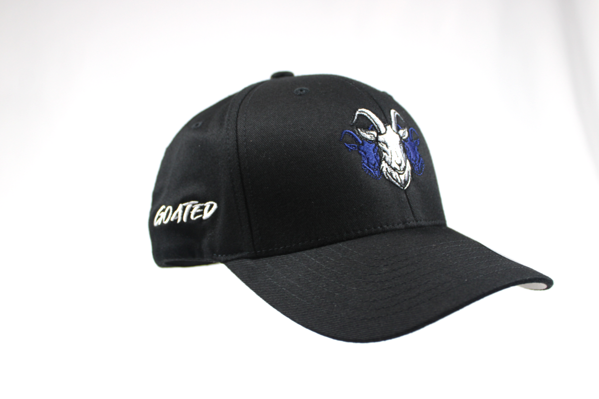 Big Guy Drip's Goated Fitted Hat Front Angle View in Black - BGD