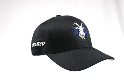 Big Guy Drip's Goated Fitted Hat Front Angle View in Black - BGD