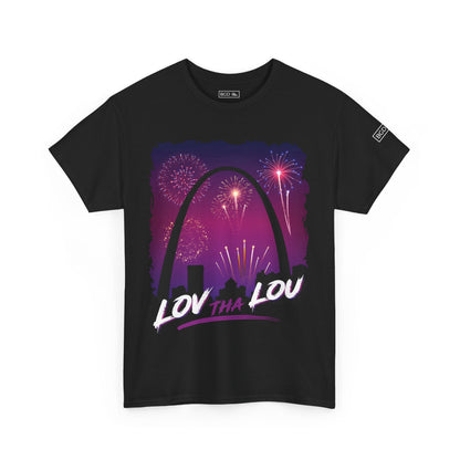 Black Arch Apparel graphic t-shirt — front view on BigDude shirt