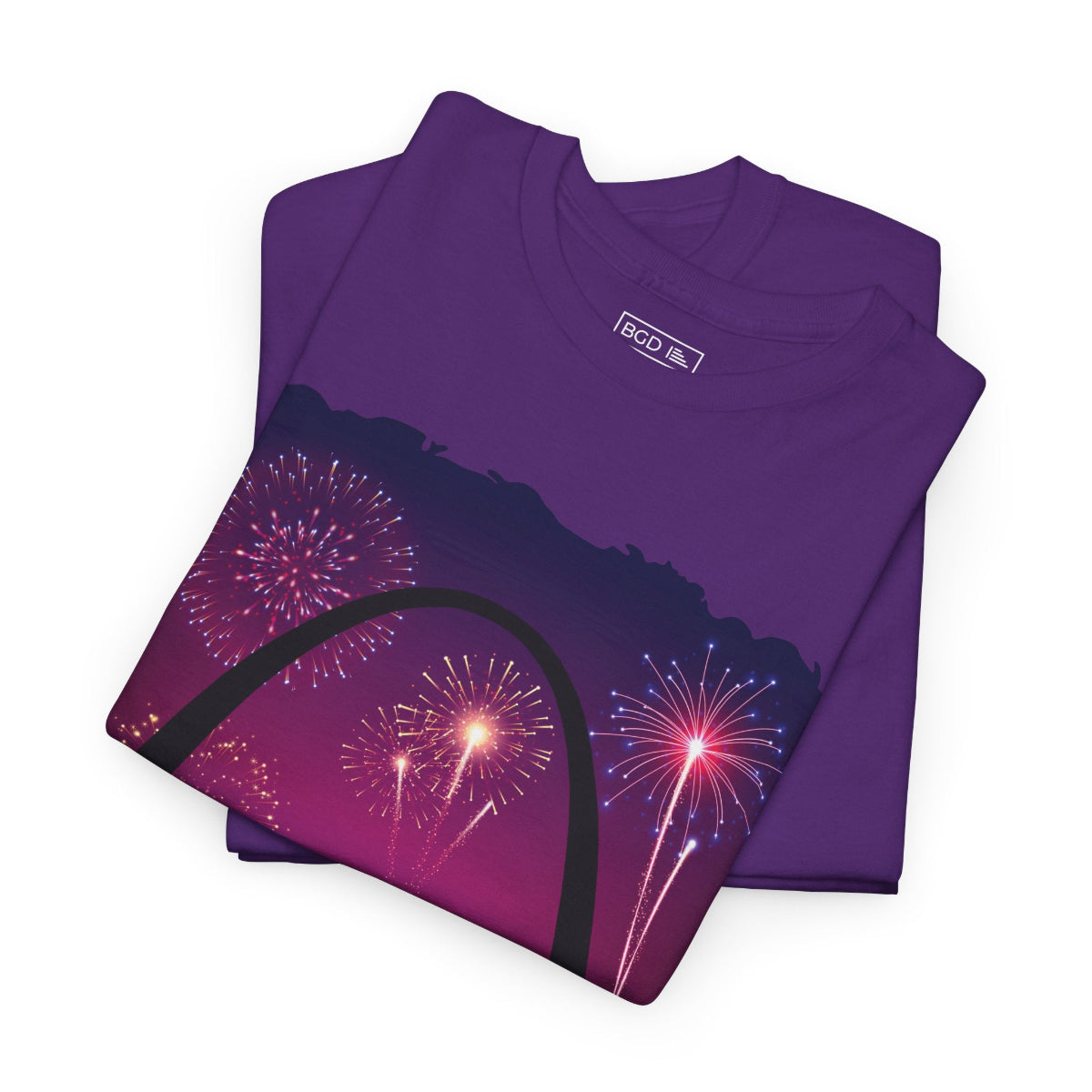Folded purple St Louis t shirt for oversized fit display