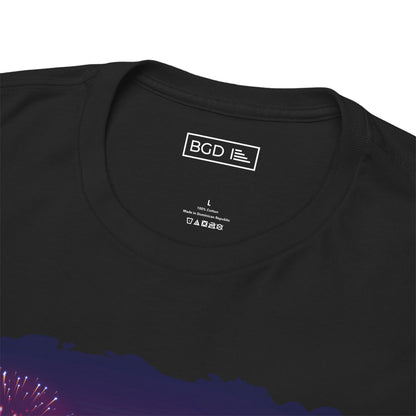 Black big and tall Saint Louis t shirt neck stitching view