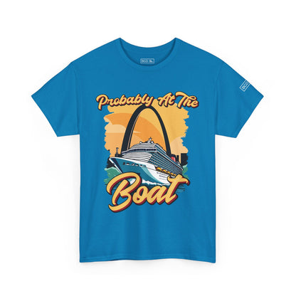 Sapphire blue gambler shirt with front graphic inspired by St. Louis nightlife