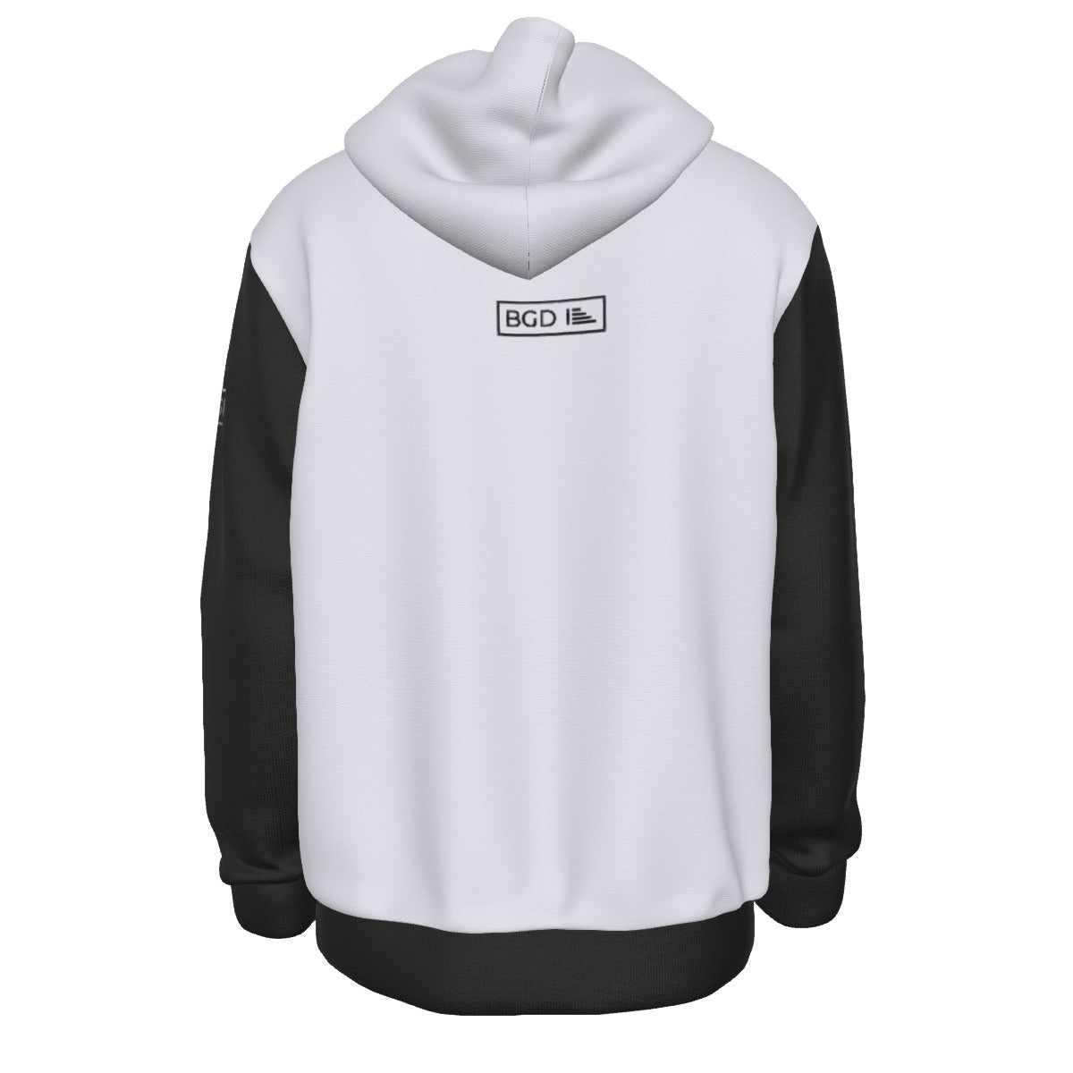 Back design of black and white Trust the Process polyester hoodie – BGD