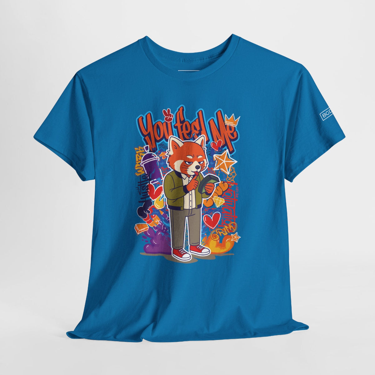 You Feel Me motivational t-shirt sapphire blue front view Big Guy Drip